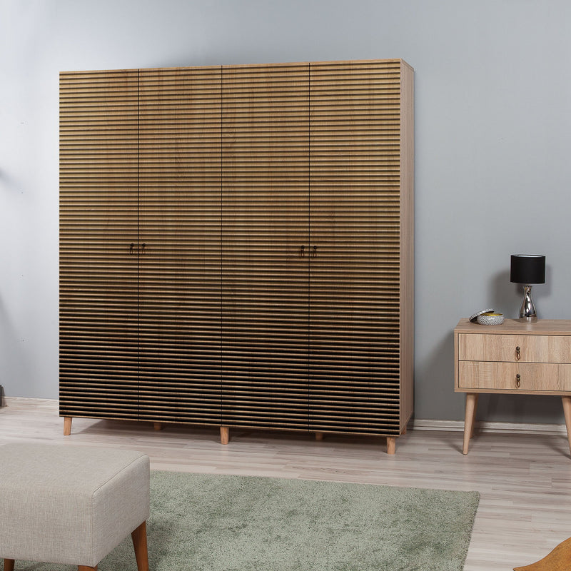 Armadio alto design in legno 4 ante a fantasia cm 180x52x190h - vari colori
