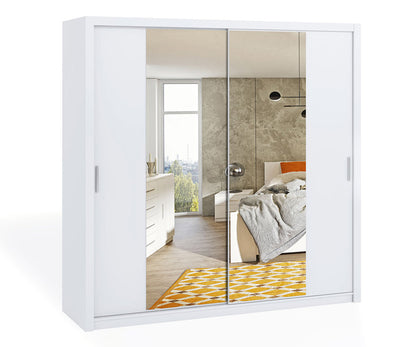 armadio scorrevole 2 ante con specchi in legno bianco opaco