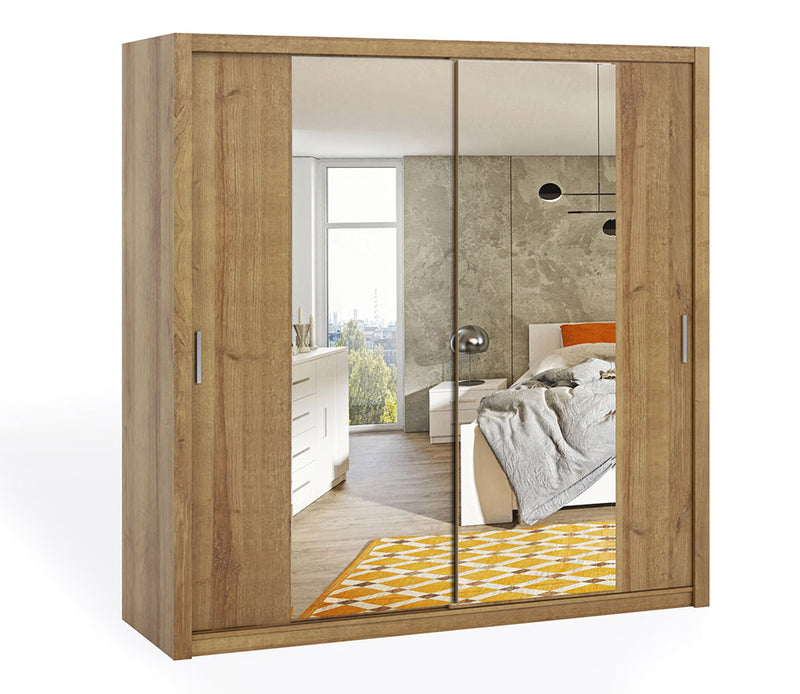 armadio scorrevole 2 ante con specchi in legno oak golden