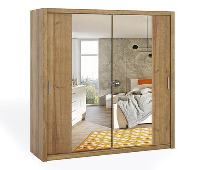 armadio scorrevole 2 ante con specchi in legno oak golden