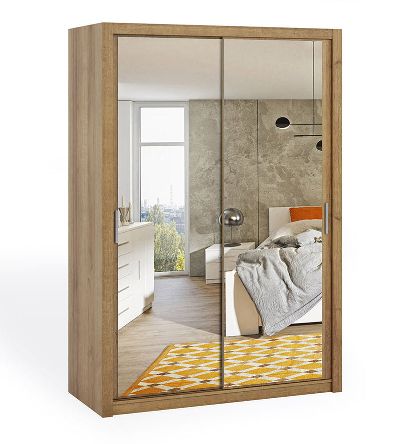 armadio scorrevole con specchio in legno oak golden