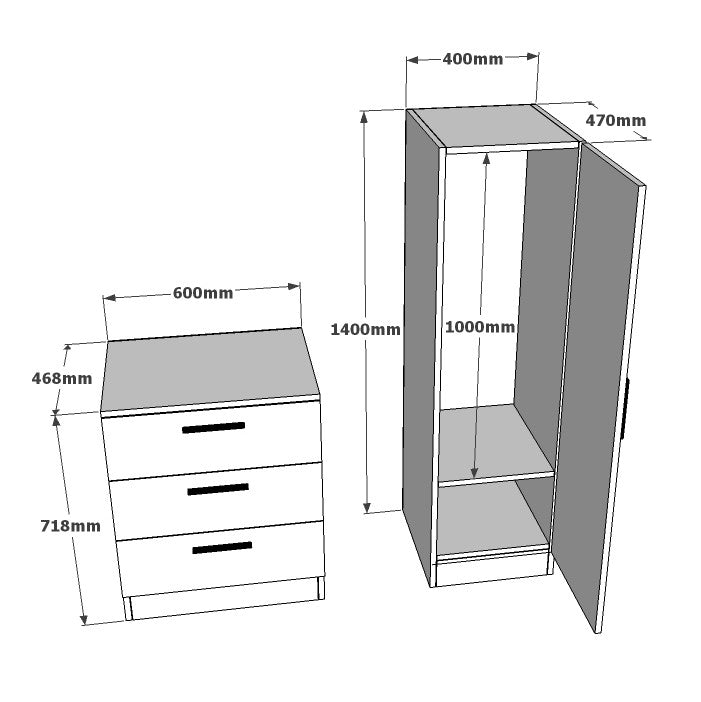 Armadio multiuso in legno per casa moderno con anta a specchio e 3 cassetti - vari colori