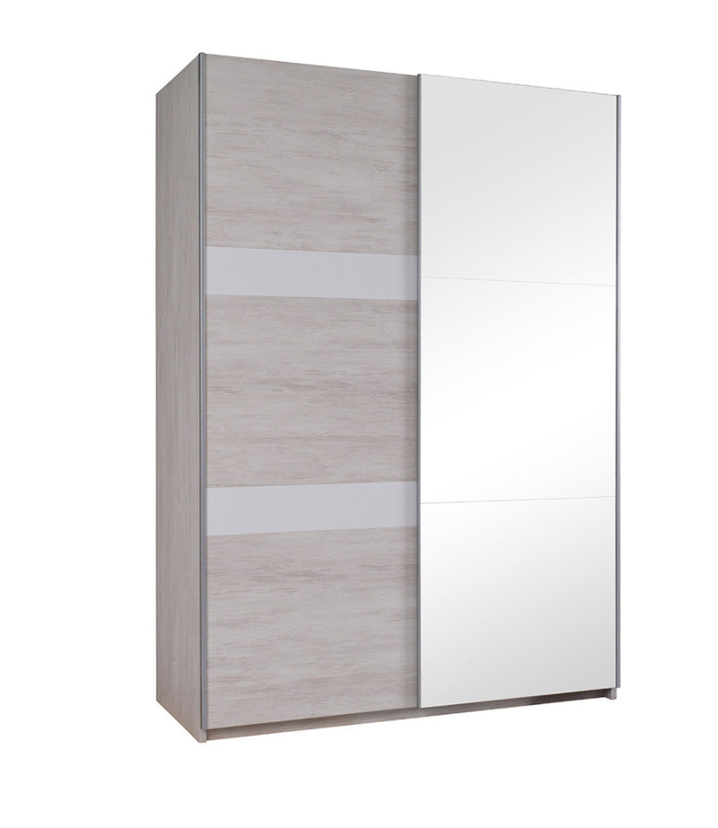 armadio in legno 2 ante scorrevoli con specchio oak white e bianco lucido
