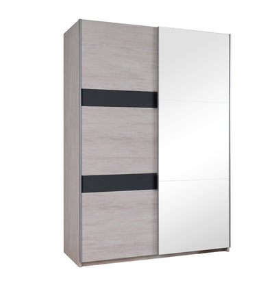 armadio in legno 2 ante scorrevoli con specchio oak white e grafite lucido