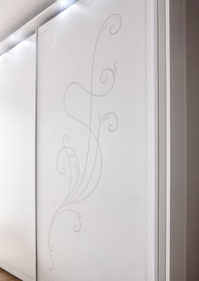 Libel - Armadio da camera in legno bianco ante scorrevoli serigrafate cm 243x58x230h