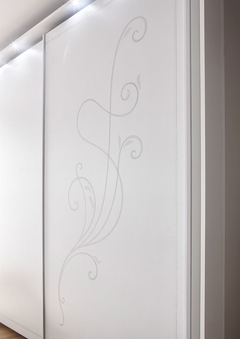 Libel - Armadio da camera in legno bianco ante scorrevoli serigrafate cm 243x58x230h