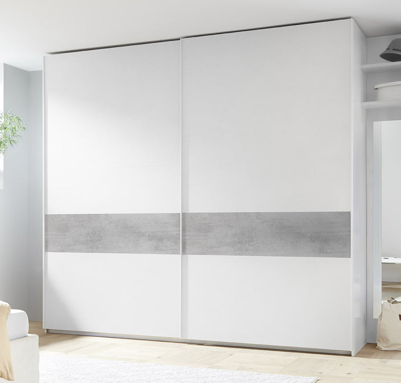 armadio scorrevole design moderno bianco opaco inserto cemento