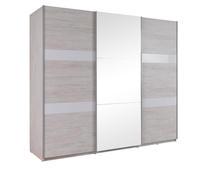 armadio 3 ante scorrevoli in legno oak white e bianco lucido