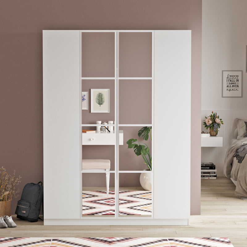 Armadio alto in stile moderno con 4 ante di cui le due centrali sono a specchio, munito all&