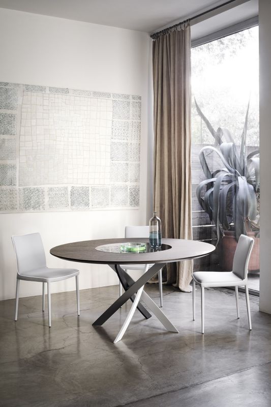 Barone Ring - Tavolo design rotondo Bontempi con piano centrale girevole cm Ø 150x77h - vari colori