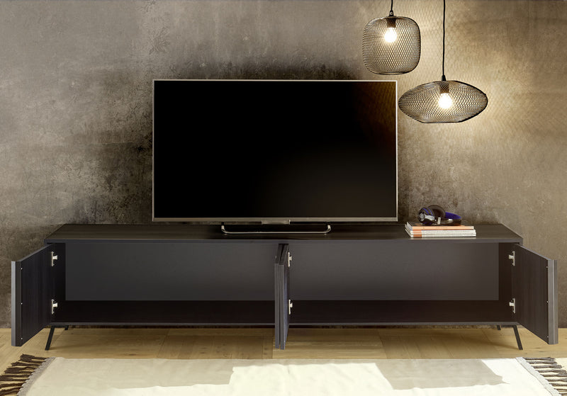 Vanua - Composizione soggiorno parete moderna con base tv pensile e cubi colore nero
