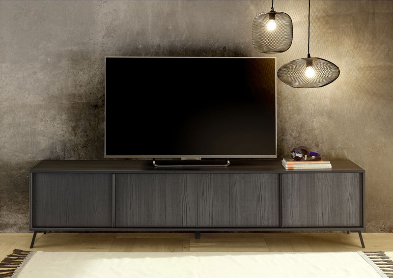 base mobile tv basso cm 205 con 4 ante moderno in legno nero frassinato