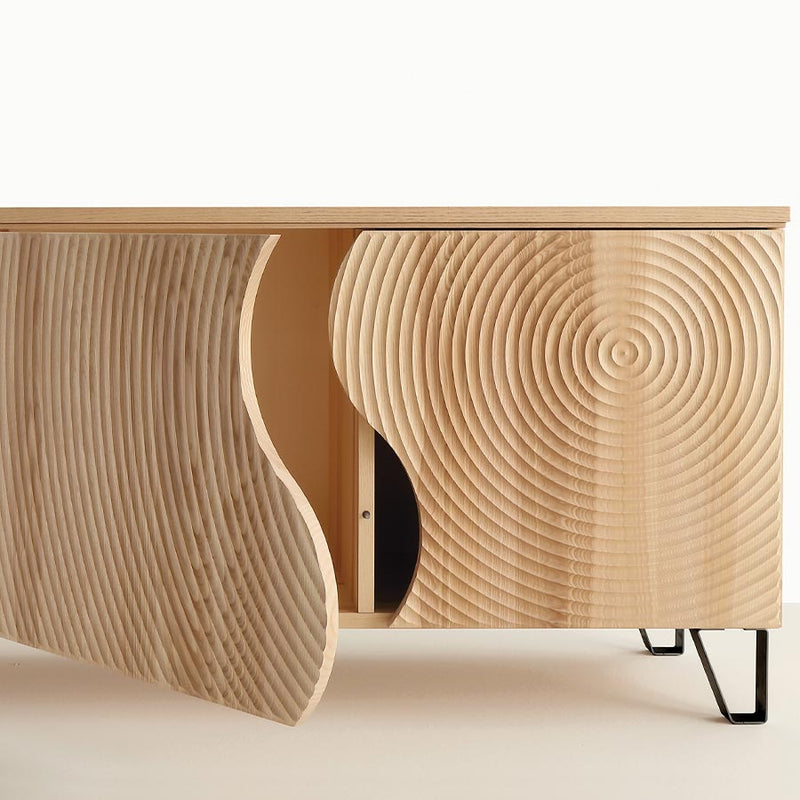 Linda - Madia moderna 3 ante legno massello e piedini in metallo cm 185x45x75h