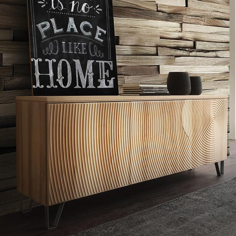 Linda - Madia moderna 3 ante legno massello e piedini in metallo cm 185x45x75h