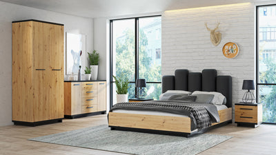 Cautiero - Armadio 2 ante in legno naturale e nero opaco cm 90x60x215h