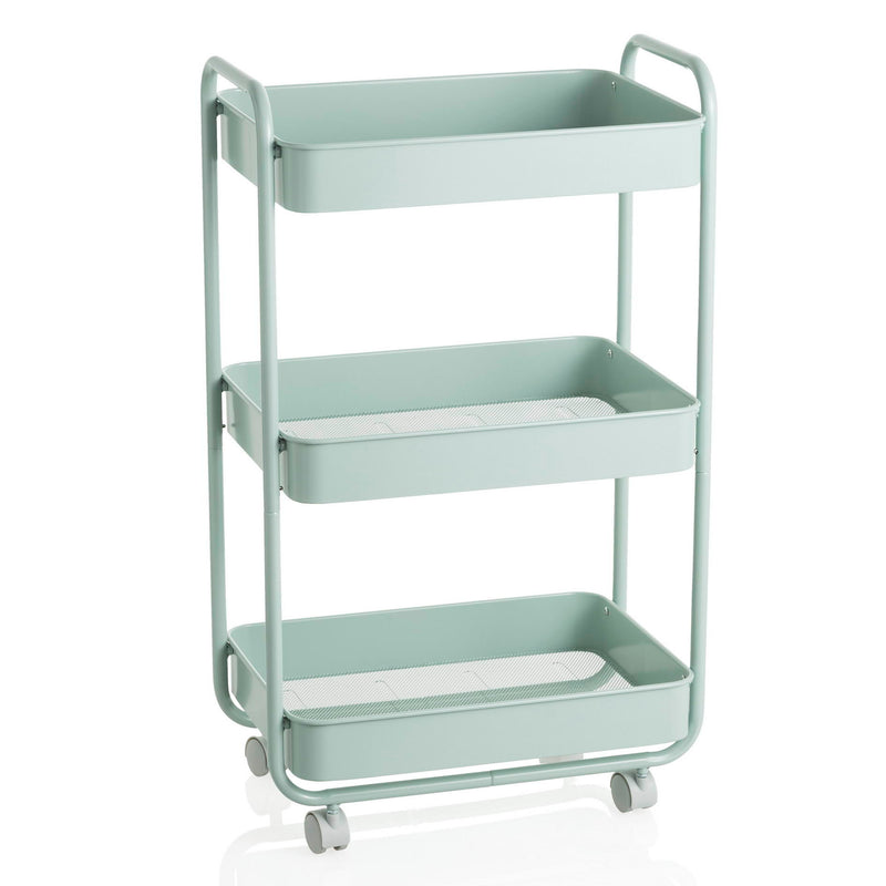 Carrello portavivande colore verde chiaro in ferro con 3 ripiani cm 45x31x77h