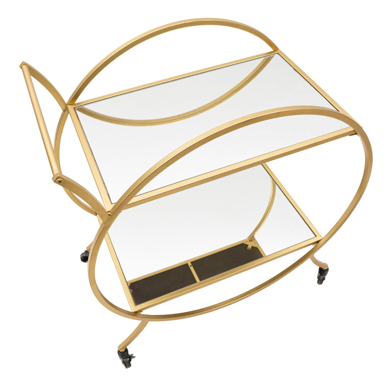 Carrello da salotto design in metallo colore oro piani con specchio cm 70x36x78h