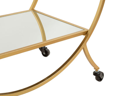 Carrello da salotto design in metallo colore oro piani con specchio cm 70x36x78h