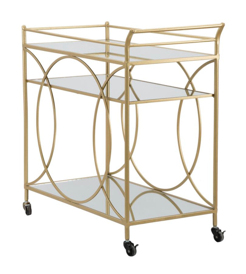 carrello design in metallo dorato ripiani con specchio