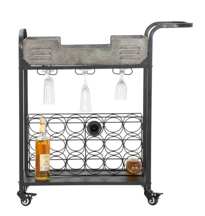 carrello portavivande bicchieri e bottiglie con ruote stile industriale