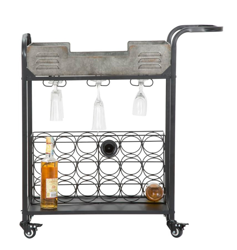 carrello portavivande bicchieri e bottiglie con ruote stile industriale