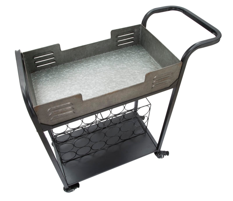 carrello portavivande bicchieri e bottiglie con ruote stile industriale