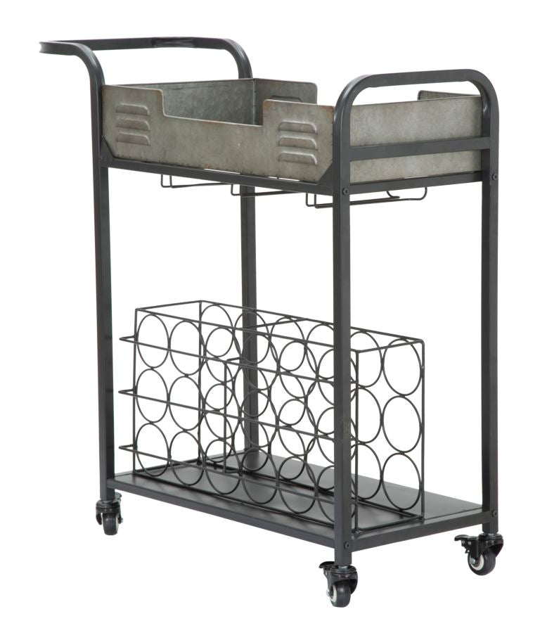 carrello portavivande bicchieri e bottiglie con ruote stile industriale