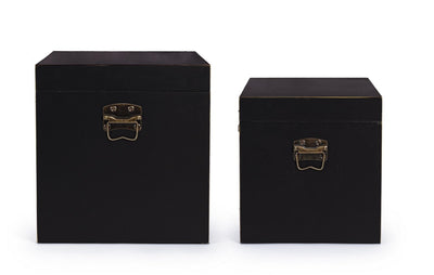 Set 2 baule contenitore cassapanca in legno colore nero con bordino dorato