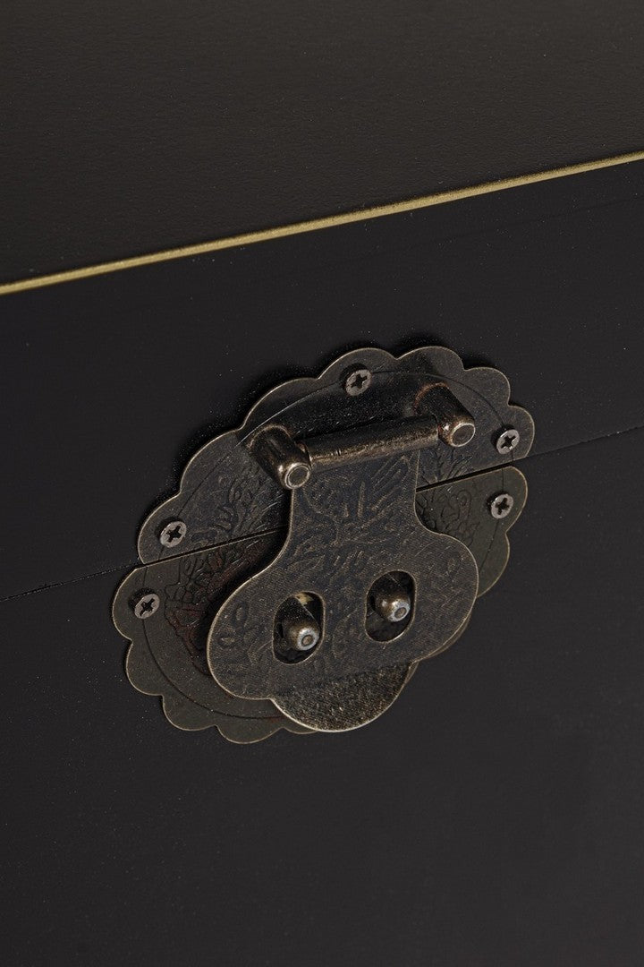 Set 2 baule contenitore cassapanca in legno colore nero con bordino dorato