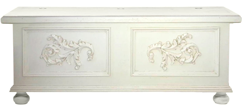 Cassapanca da ingresso in legno stile classico colore bianco cm 120x44x51h