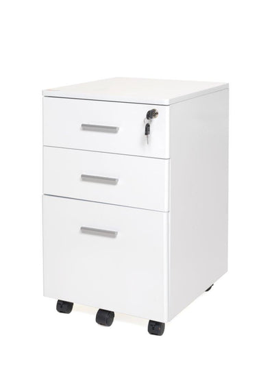 cassettiera per ufficio con serratura in legno colore bianco ruote girevoli