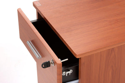 cassettiera per ufficio con serratura in legno colore ciliegio ruote girevoli