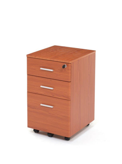 cassettiera per ufficio con serratura in legno colore ciliegio ruote girevoli