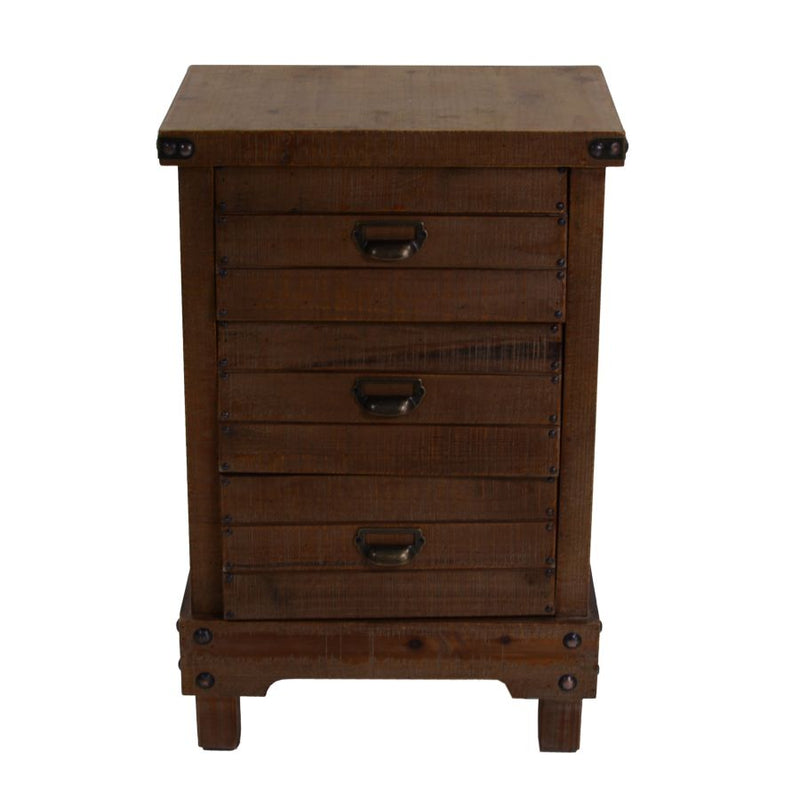 Cassettiera 3 cassetti in legno di abete scuro stile country cm 50x34x76h
