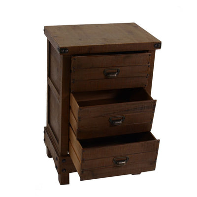 Cassettiera 3 cassetti in legno di abete scuro stile country cm 50x34x76h