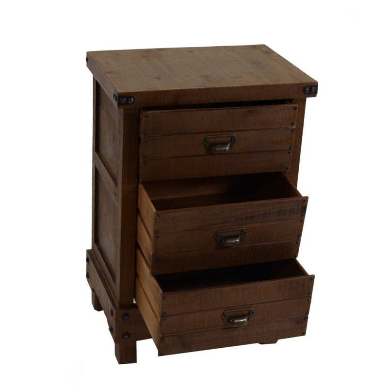 Cassettiera 3 cassetti in legno di abete scuro stile country cm 50x34x76h