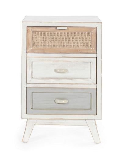 Cassettiera in legno inserti in rattan 3 cassetti cm 40x30x65h