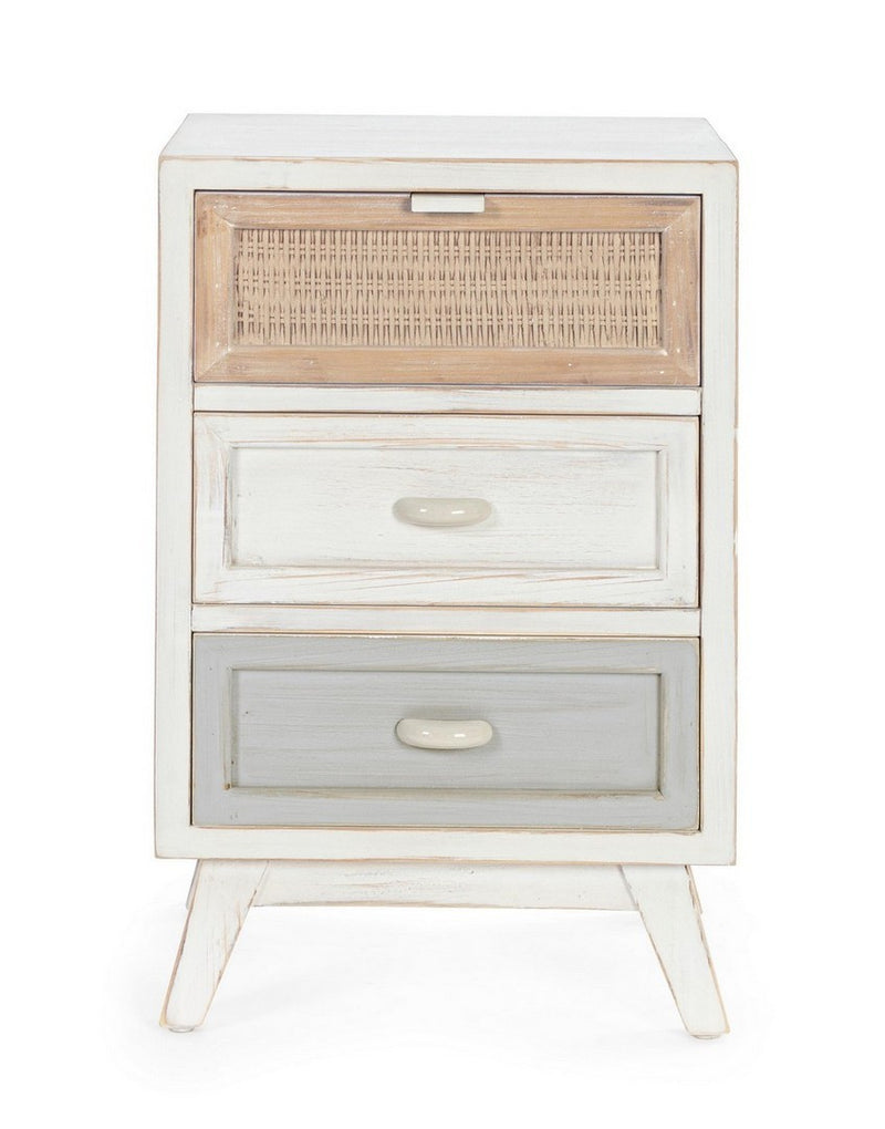 Cassettiera in legno inserti in rattan 3 cassetti cm 40x30x65h