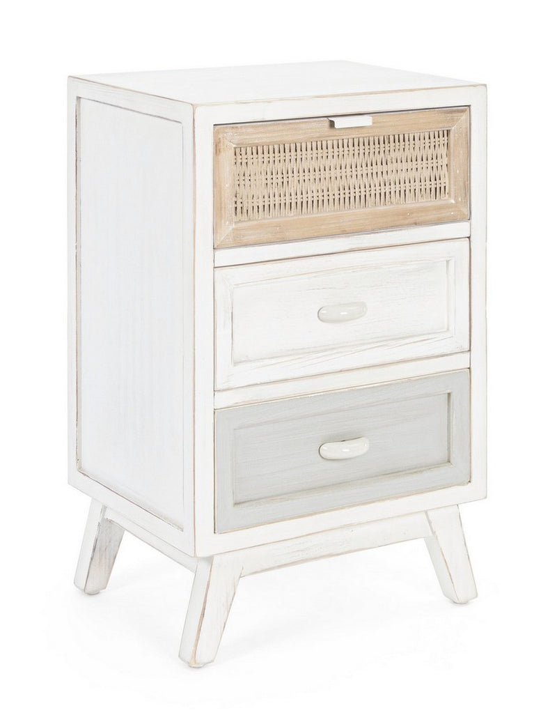 Cassettiera in legno inserti in rattan 3 cassetti cm 40x30x65h