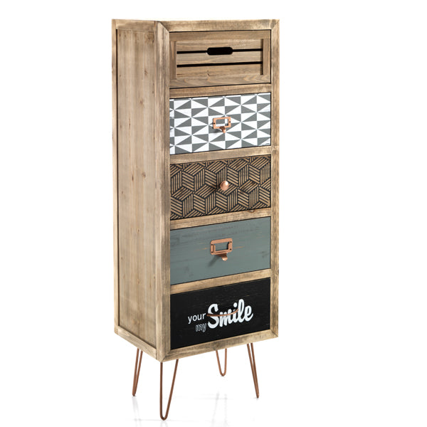 Crestlive Products Cassettiera in rattan, cassettiera alta in tessuto, cassettiera, con piano in legno, per camera da letto, corridoio, ingresso, armadi (naturale, 5 cassetti