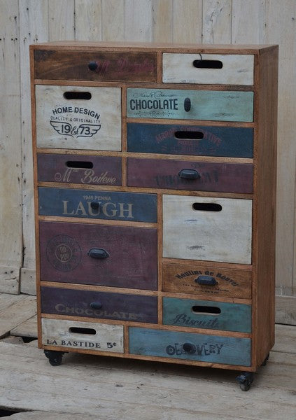Cassettiera in legno 15 cassetti stile industrial vintage cm 83x34x119h