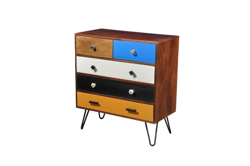 Mobiletto vintage 5 cassetti multicolor cm 80x40x88h