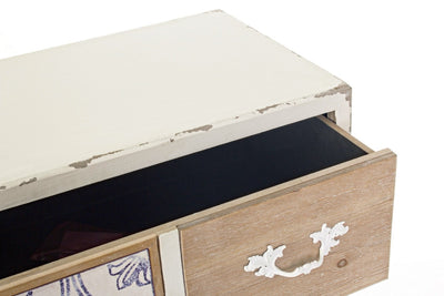 Cassettiera vintage 7 cassetti in legno frontali decorati cm 50x35x104h