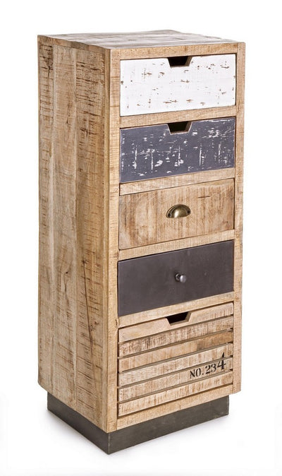 Cassettiera stile industriale 5 cassetti in legno finitura naturale cm 45x35x110h