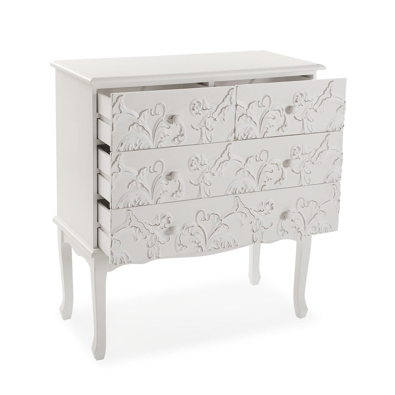 Cassettiera shabby in legno colore bianco con cassetti cm 78x36x88h