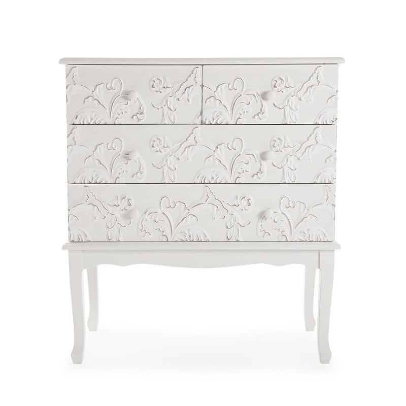 Cassettiera shabby in legno colore bianco con cassetti cm 78x36x88h