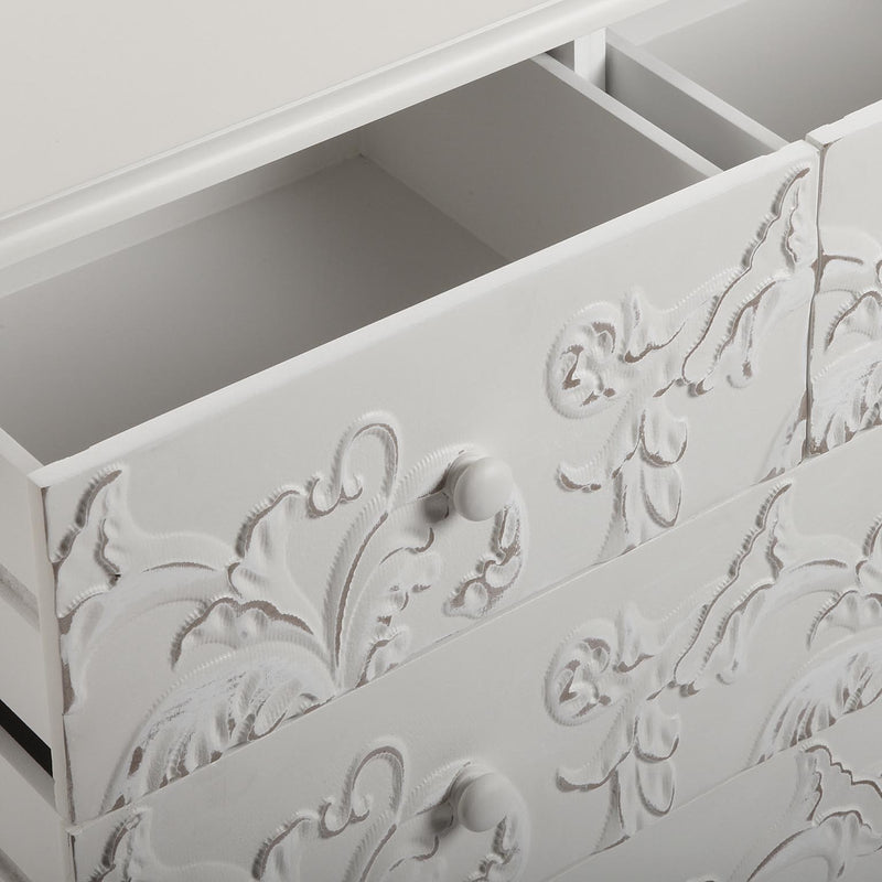 Cassettiera shabby in legno colore bianco con cassetti cm 78x36x88h