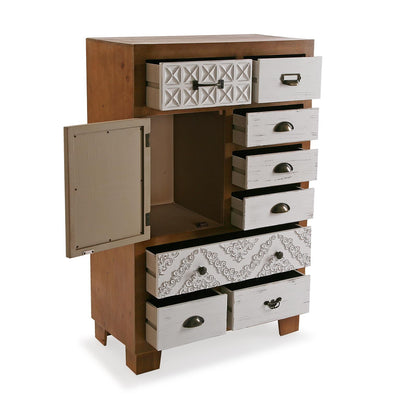 Mobile in legno con 8 cassetti e 1 anta stile vintage cm 70x35x110h