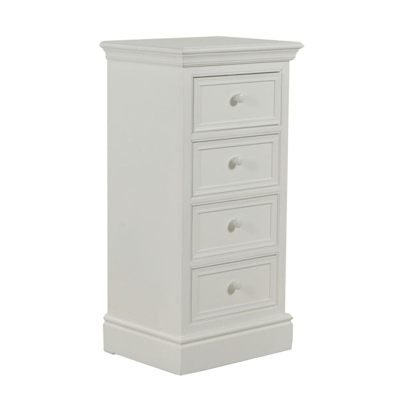 Cassettiera in legno colore bianco 4 cassetti stile shabby chic cm 43.5x85x33.5h