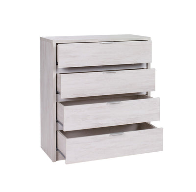 cassettiera moderna 4 cassetti in legno oak white e bianco lucido